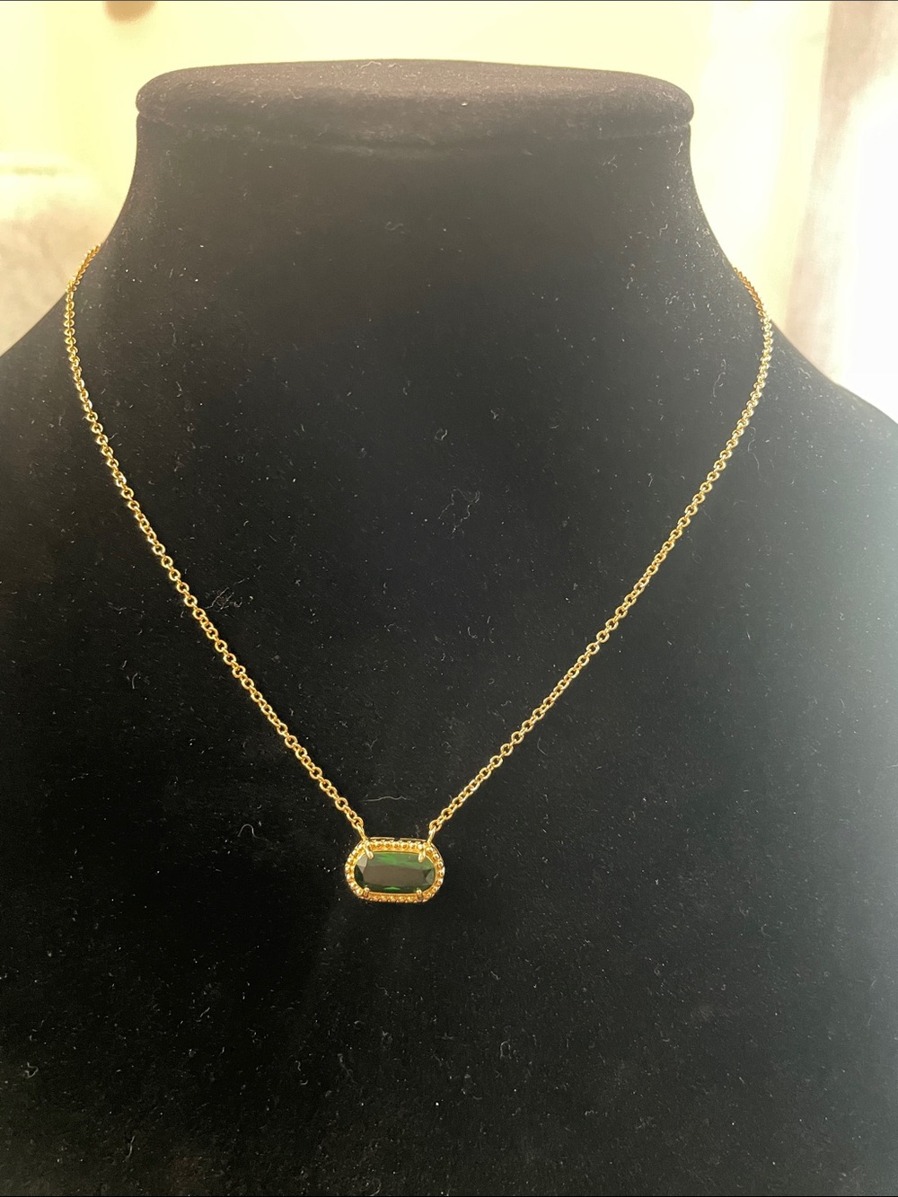Gold Necklace with Emerald Green Faceted Oval Pendant